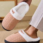 Horn Buckle Furry Texture Flat Slippers