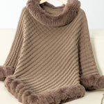 Fuzzy Trim Texture Three-Quarter Sleeve Poncho - All Mine Now Clothing