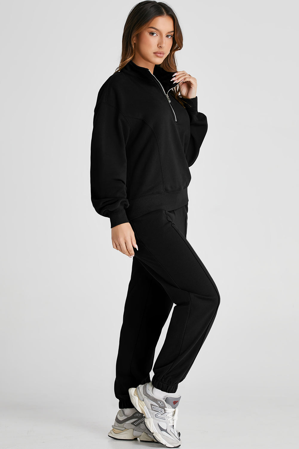 Half Zip Long Sleeve Top and Joggers Active Set - All Mine Now Clothing