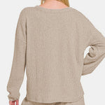 Zenana V-Neck Long Sleeve Ribbed Top and Shorts Set - All Mine Now Clothing