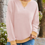 Lovelet Contrast Round Neck Long Sleeve Sweatshirt - All Mine Now Clothing