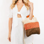 Fame Color Block Double-Use Braided Tote Bag - All Mine Now Clothing