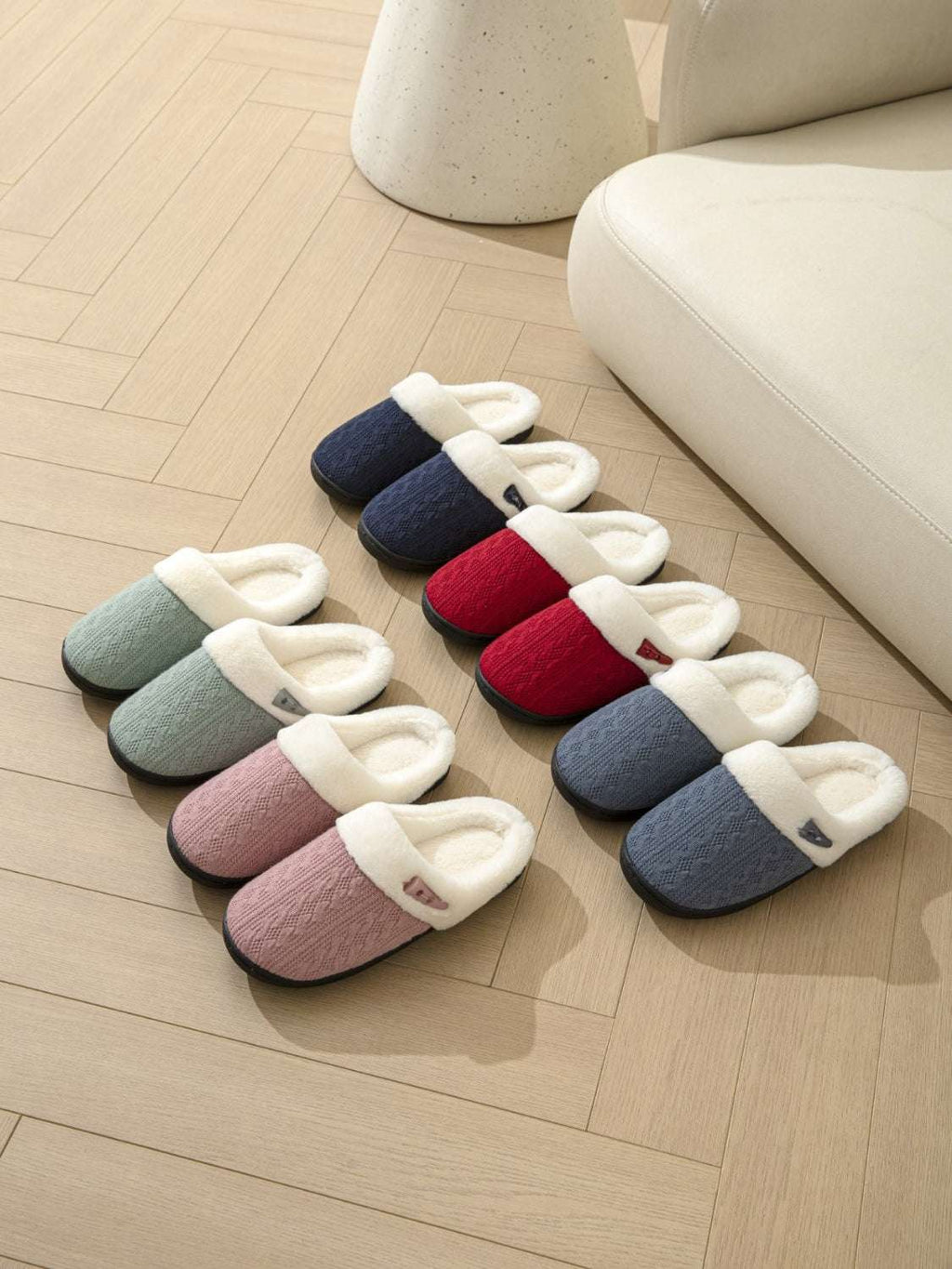 Horn Buckle Furry Texture Flat Slippers