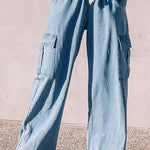 Drawstring Wide Leg Jeans with Pockets - All Mine Now Clothing