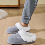 Fluff Trim Round Toe Flat Slippers - All Mine Now Clothing