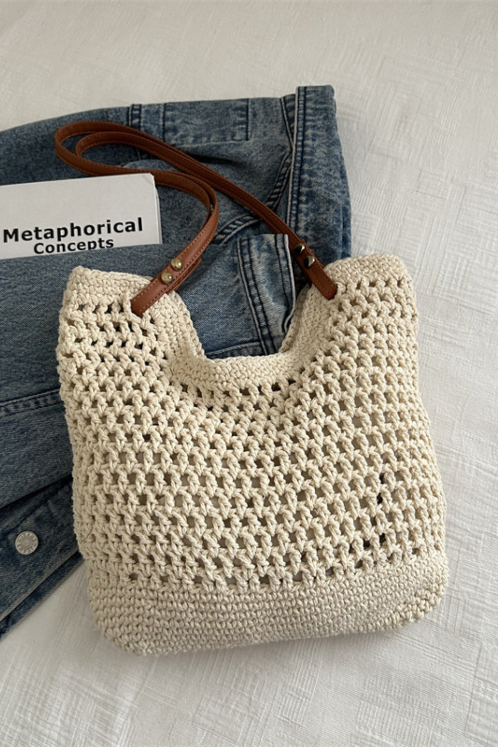 Openwork Woven Tote Bag - All Mine Now Clothing