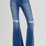 RISEN Full Size High Rise Distressed Raw Hem Flare Jeans Trendsi