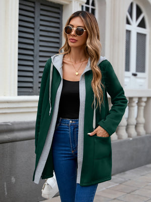 Drawstring Long Sleeve Hooded Jacket - All Mine Now Clothing