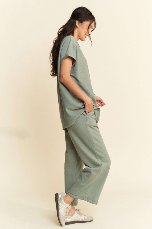 Davi & Dani Round Neck Short Sleeve Top and Pants Set - All Mine Now Clothing