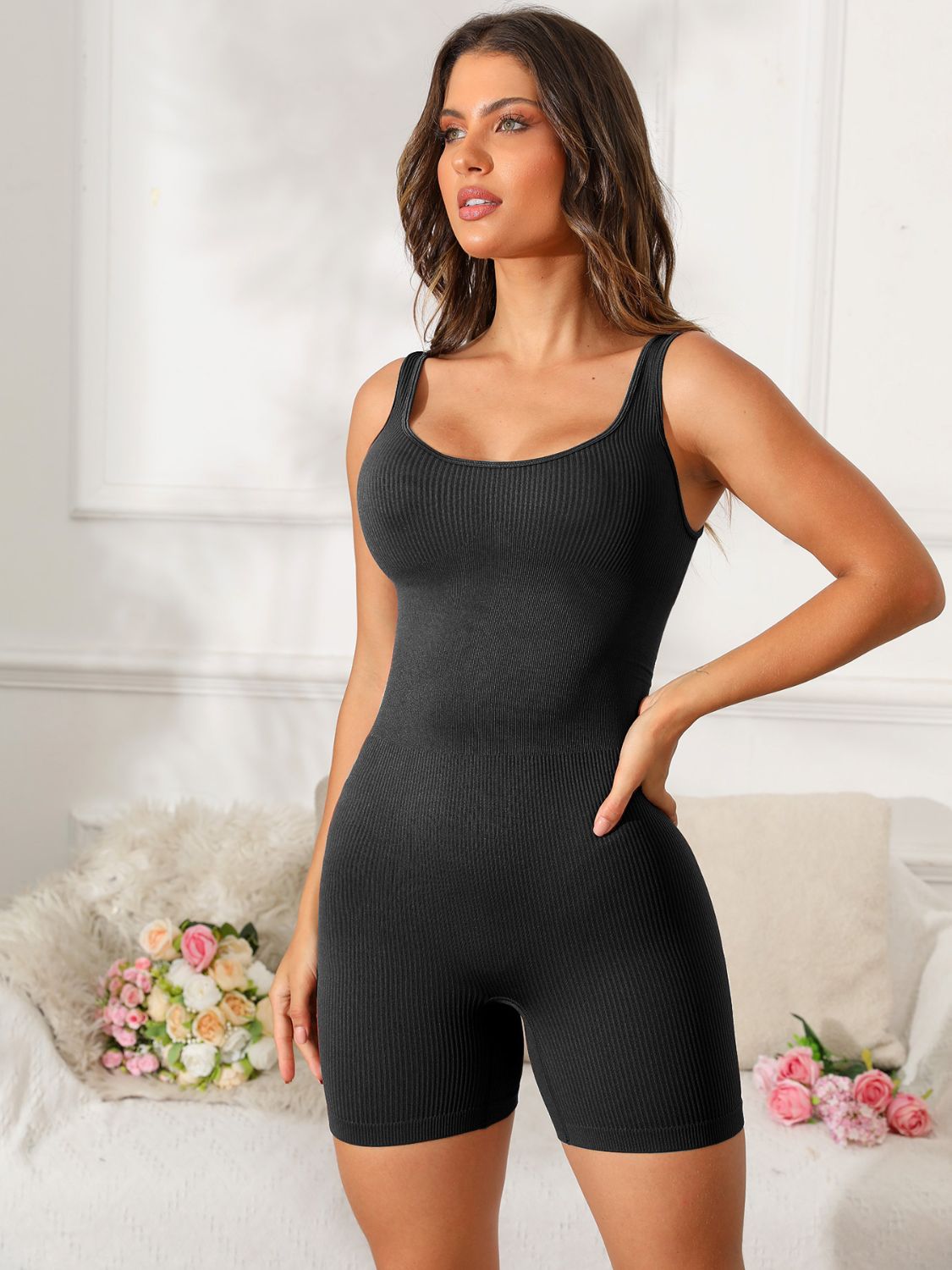 Scoop Neck Wide Strap Active Romper - All Mine Now Clothing