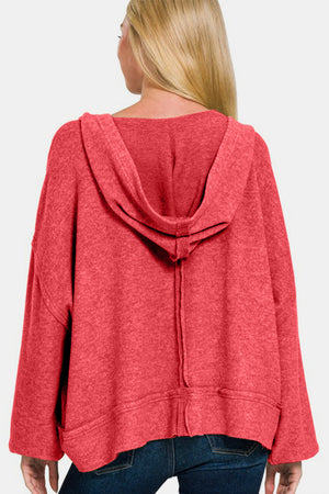 Zenana Brushed Hacci Exposed Seam Hoodie - All Mine Now Clothing