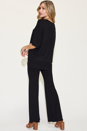 Basic Bae Full Size Bamboo Drop Shoulder T-Shirt and Flare Pants Set - All Mine Now Clothing