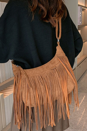 Suede Fringe Adjustable Strap Shoulder Bag - All Mine Now Clothing