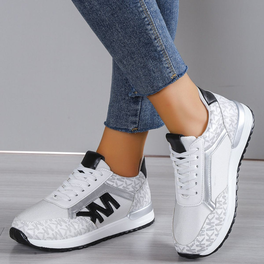 Contrast Lace Up Round Toe Sneakers - All Mine Now Clothing