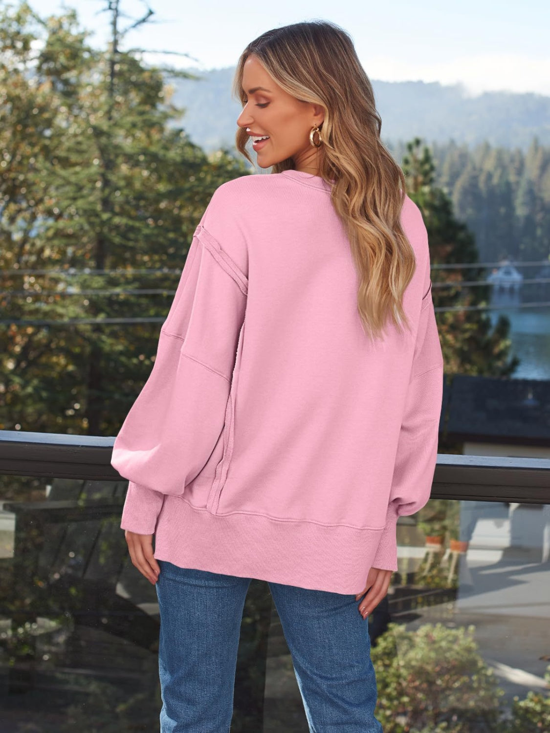 Slit Round Neck Long Sleeve Sweatshirt - All Mine Now Clothing