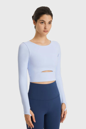 Millennia Cutout Long Sleeve Cropped Sports Top - All Mine Now Clothing