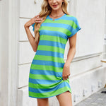 Tied Contrast Striped Short Sleeve Mini Tee Dress