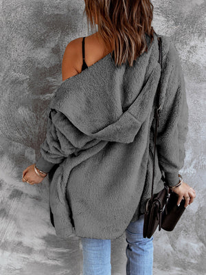 Open Front Hooded Faux Fur Outwear with Pockets - All Mine Now Clothing