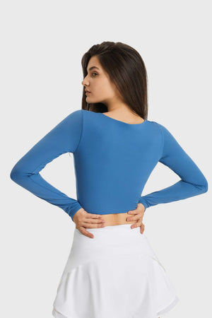 Millennia Cutout Long Sleeve Cropped Sports Top - All Mine Now Clothing