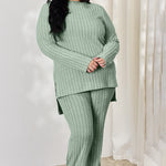 Basic Bae Full Size Ribbed High-Low Top and Wide Leg Pants Set - All Mine Now Clothing