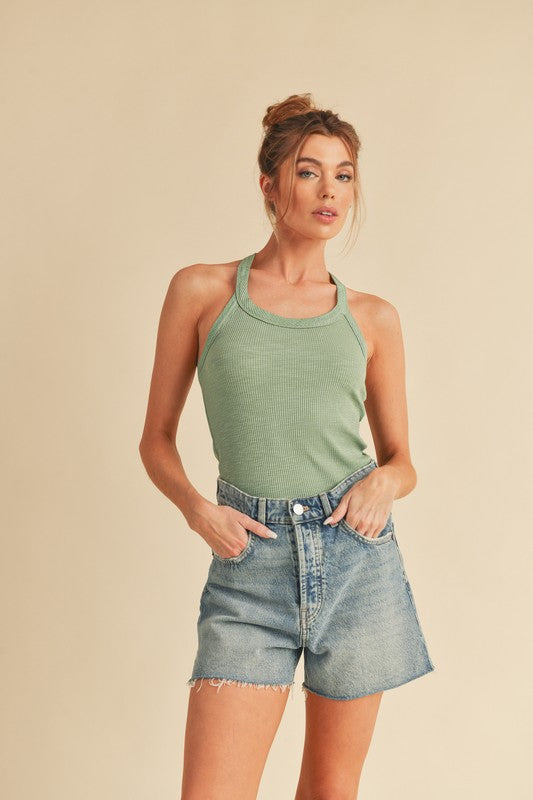 Aemi + Co Scoop Neck Ribbed Tank Top