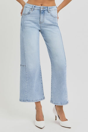 RISEN Full Size High Rise Seamed Detail Wide Leg Crop Jeans Trendsi