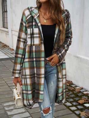 Devine Plaid Zip Up Hooded Coat - All Mine Now Clothing