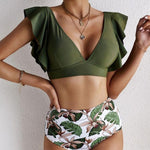 Ruffled Printed V-Neck Two-Piece Swim Set - All Mine Now Clothing