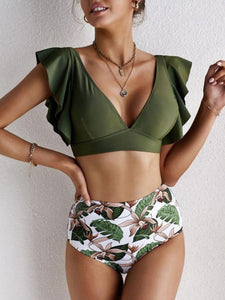 Ruffled Printed V-Neck Two-Piece Swim Set - All Mine Now Clothing