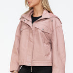 How Dare U Drawstring Hem PU Leather Zip Up Jacket - All Mine Now Clothing