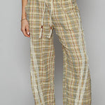 POL Lace Trim Drawstring Checkered Wide Leg Pants - All Mine Now Clothing