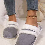 Contrast Faux Fur Round Toe Slippers