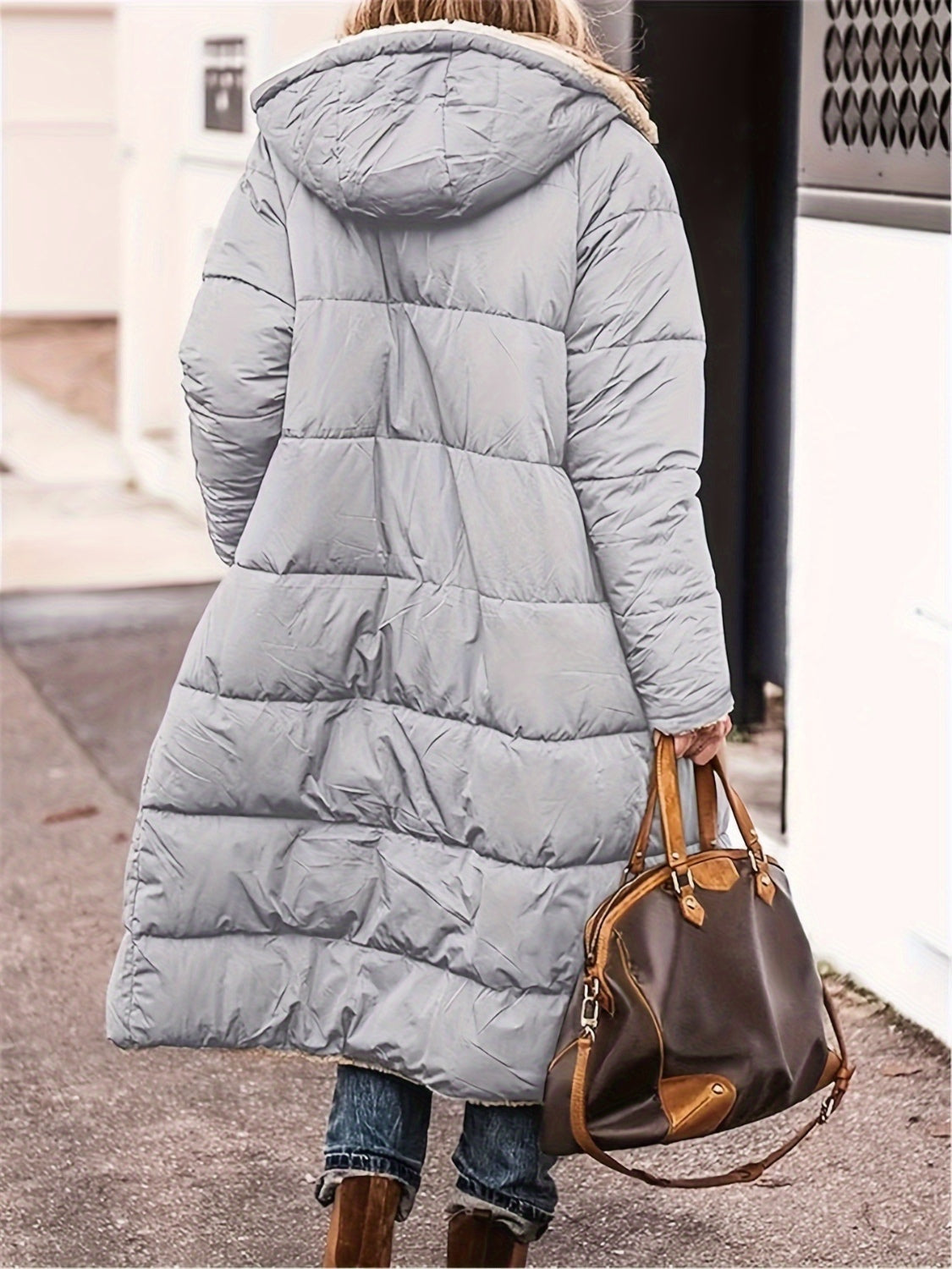 Full Size Zip Up Sherpa Hooded Coat Trendsi