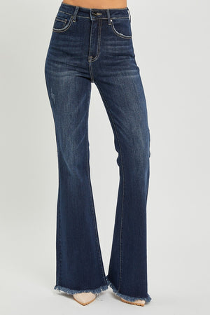 RISEN High Waist Raw Hem Flare Jeans - All Mine Now Clothing