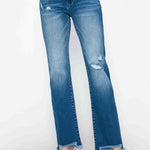 bytos Full Size Raw Hem Distressed Mid Rise Straight Jeans - All Mine Now Clothing