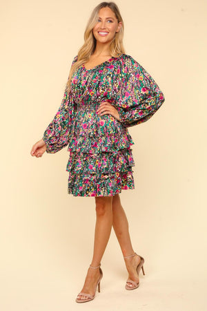 Haptics V-Neck Satin Floral Layered Dress - All Mine Now Clothing