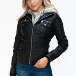 YMI Removable Faux Layered Multi-Pocket Jacket with Fuzzy Hood - All Mine Now Clothing