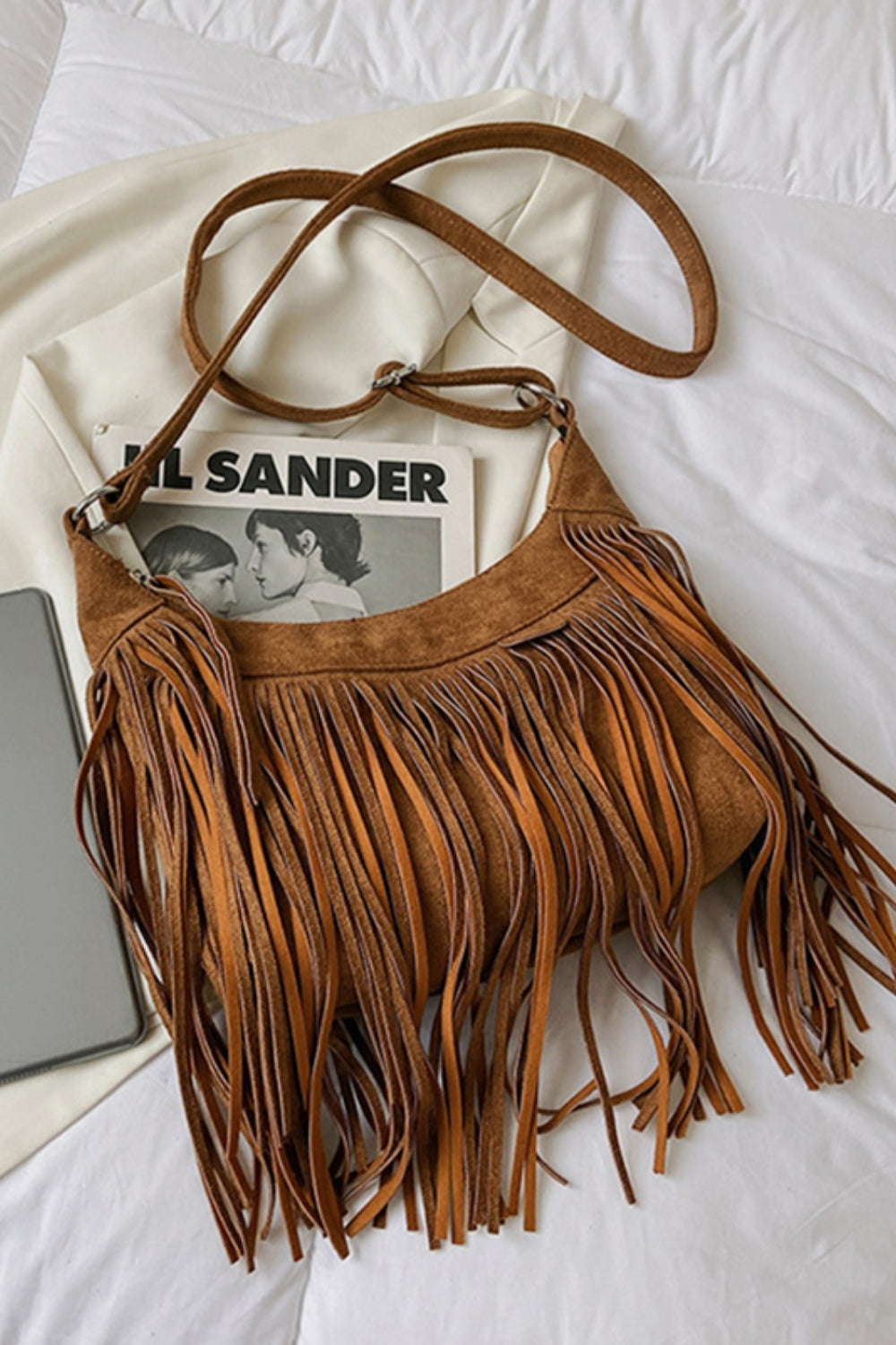 Suede Fringe Adjustable Strap Shoulder Bag - All Mine Now Clothing