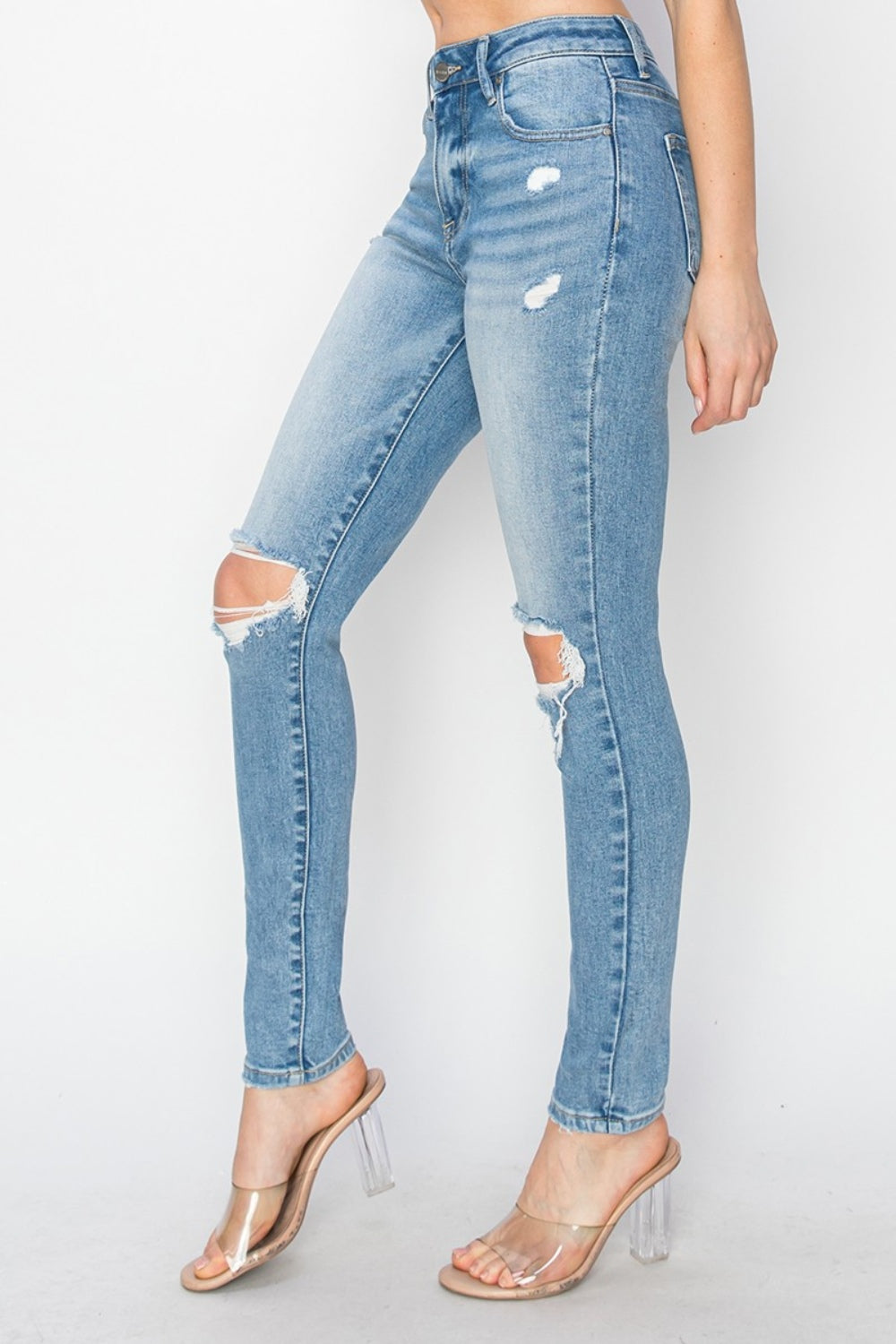 Risen Full Size High Rise Knee Distressed Skinny Jeans - All Mine Now Clothing