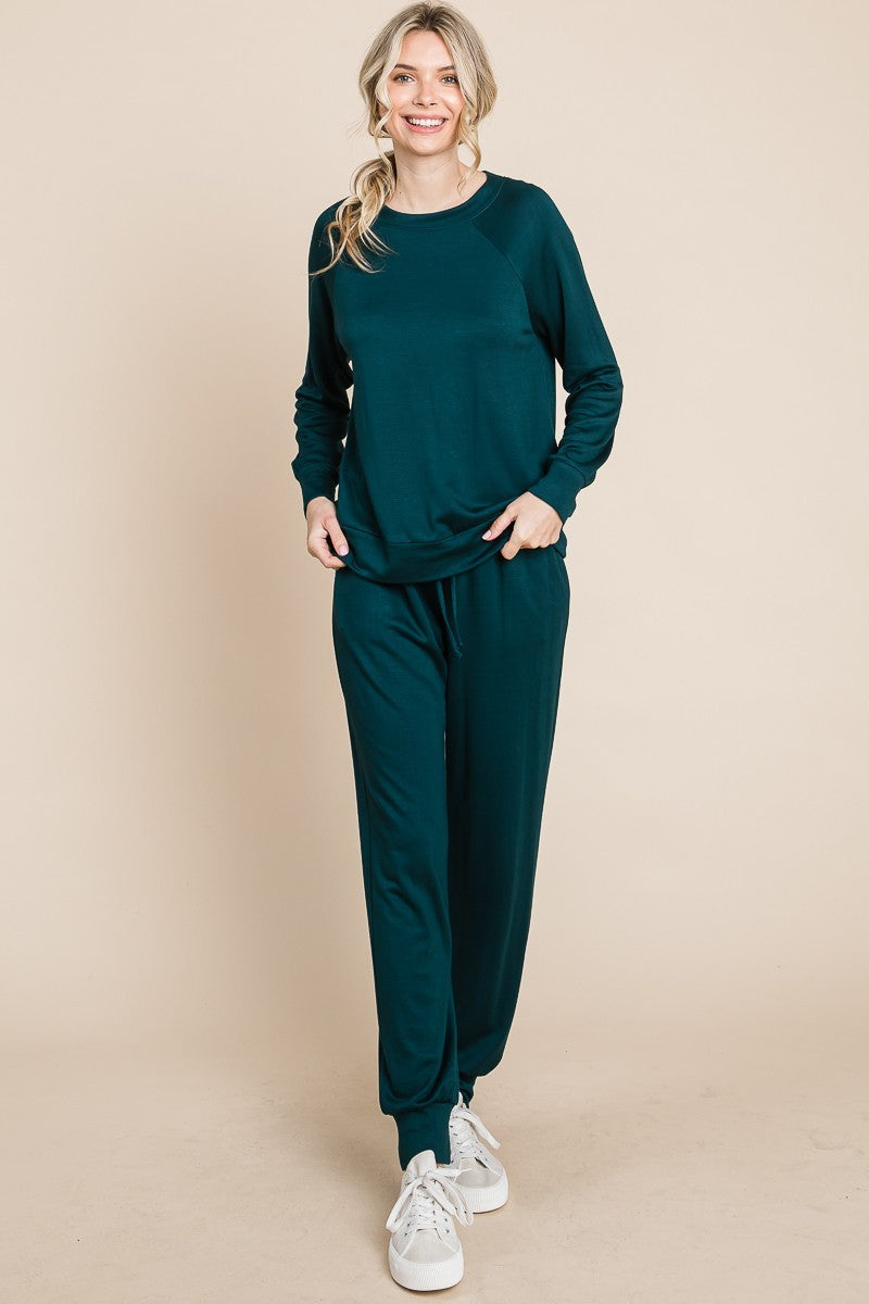 Super Lady Round Neck Raglan Sleeve Top and Drawstring Pants Lounge Set - All Mine Now Clothing