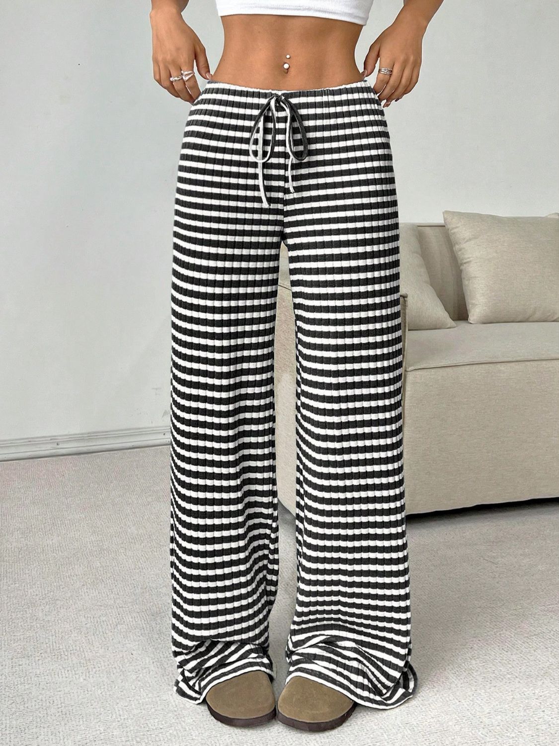 Tied Striped Wide Leg Pants - All Mine Now Clothing