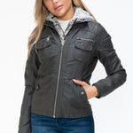 YMI Removable Faux Layered Multi-Pocket Jacket with Fuzzy Hood - All Mine Now Clothing