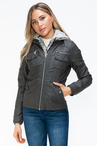 YMI Removable Faux Layered Multi-Pocket Jacket with Fuzzy Hood - All Mine Now Clothing