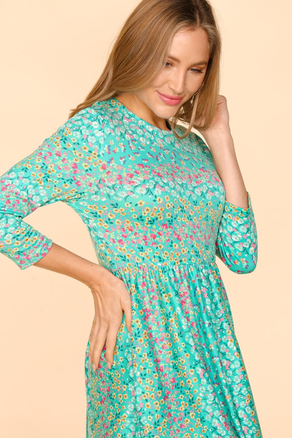 Haptics Round Neck Floral Dress with Pockets - All Mine Now Clothing