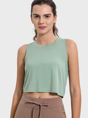 Millennia Drawstring Cutout Round Neck Active Tank - All Mine Now Clothing