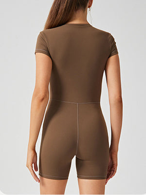 Half Zip Short Sleeve Active Romper - All Mine Now Clothing