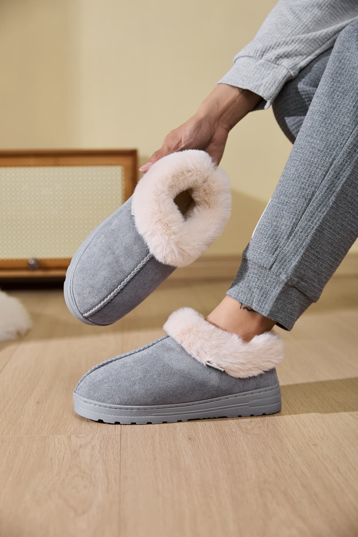 Faux Fur Round Toe Platform Slippers - All Mine Now Clothing