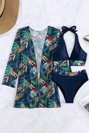 Printed Halter Neck Three-Piece Swim Set - All Mine Now Clothing