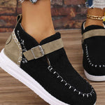 Contrast Round Toe Buckle Sneakers