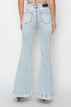 Risen Full Size High Rise Front Patch Pocket Flare Jeans Trendsi